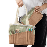 Features &amp; Specs

Front layout: 8 slanted pockets + 3 directly behind
Interior: Main compartment fits an A5 notebook; two open compartments on each wall
Back panel: 3 wide exterior pockets + one full-length slip pocket&nbsp;
Quick-drying duck canvas — sturdy, breathable, and machine-washable
Convertible design — hooks for your own strap or a Soolla strap (coming soon)&nbsp;
Structured silhouette — holds its shape even when lightly packed
Full-width YKK zipper — smooth and durable
Compact profile — fits 