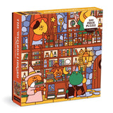 Puzzle box with colorful illustration of a wizard's library scene
