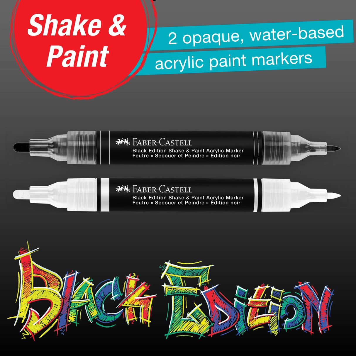 Faber-Castell Black Edition Shake & Paint Markers - Black & White 2ct