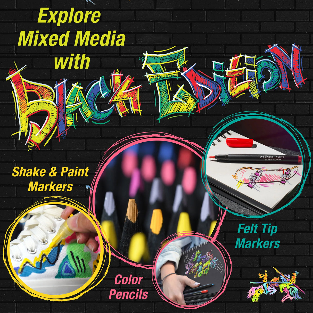 Faber-Castell Black Edition Shake & Paint Markers - Neon 4ct