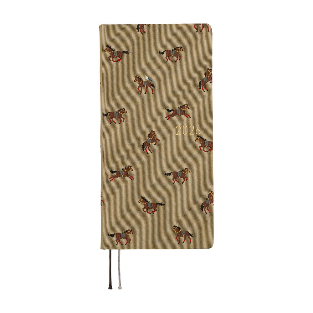 Hobonichi 2026 Weeks Mega Bow & Tie: Galloping Horses [ENG/Tall & Slim/Jan Start]
