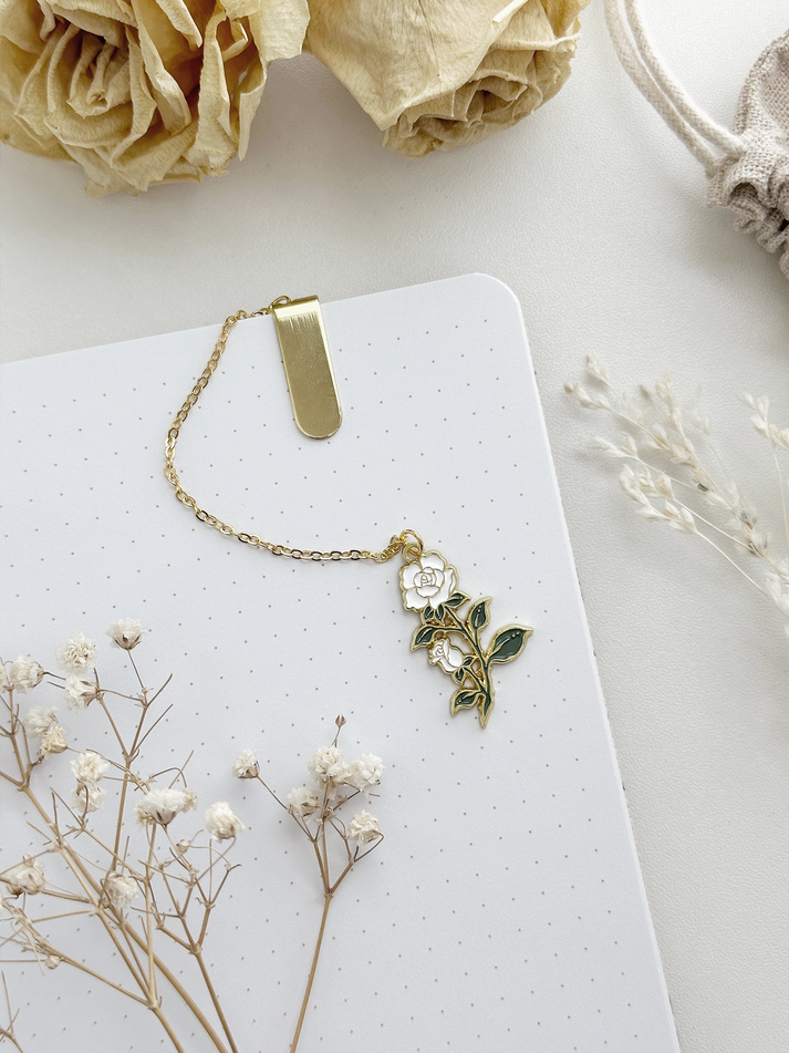 White Rose Enamel Bookmark Pendant