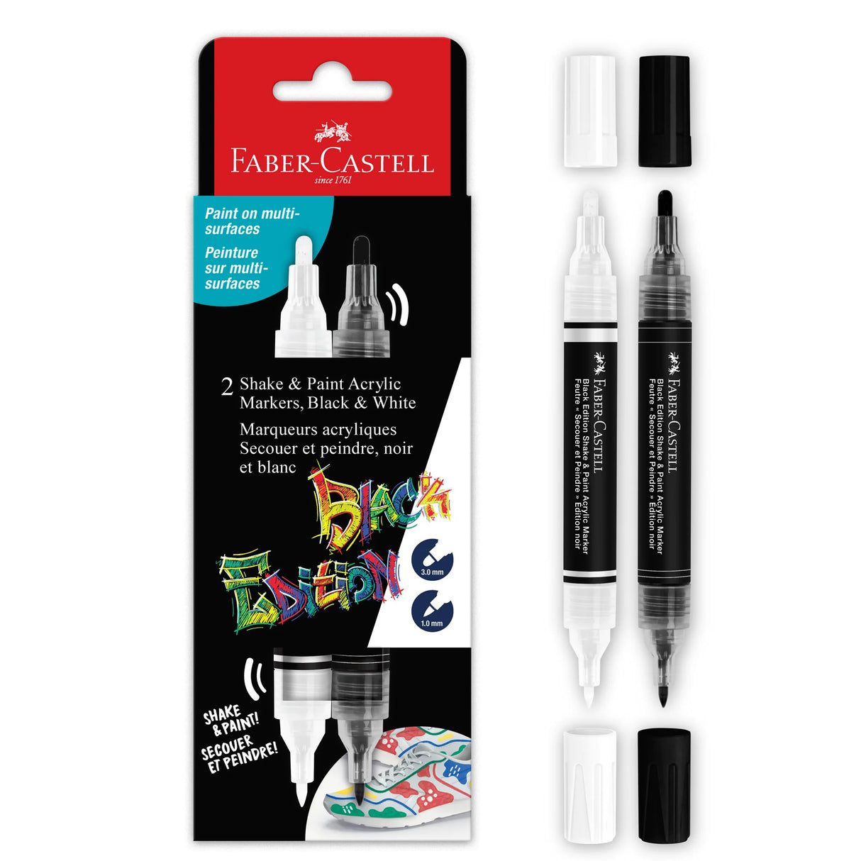 Faber-Castell Black Edition Shake & Paint Markers - Black & White 2ct