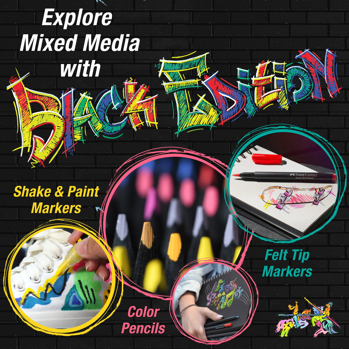 Faber-Castell Black Edition Shake & Paint Markers - Black & White 2ct