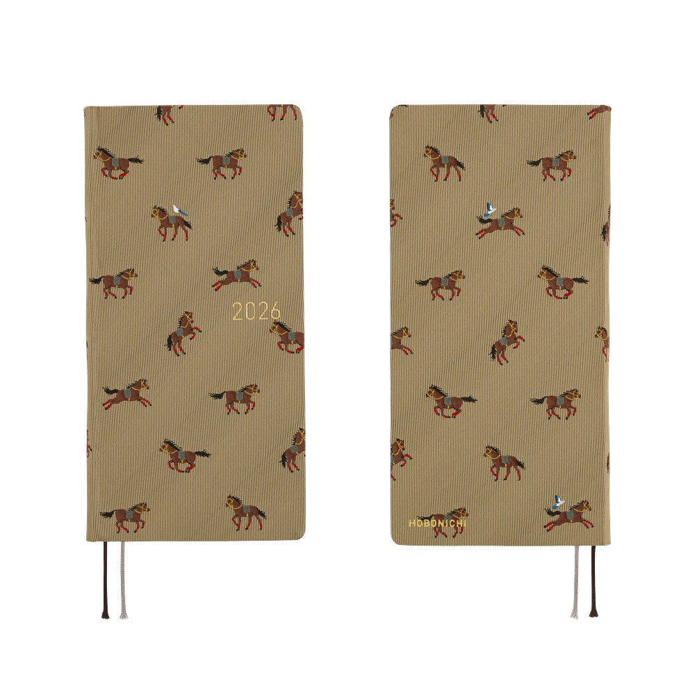 Hobonichi 2026 Weeks Mega Bow & Tie: Galloping Horses [ENG/Tall & Slim/Jan Start]