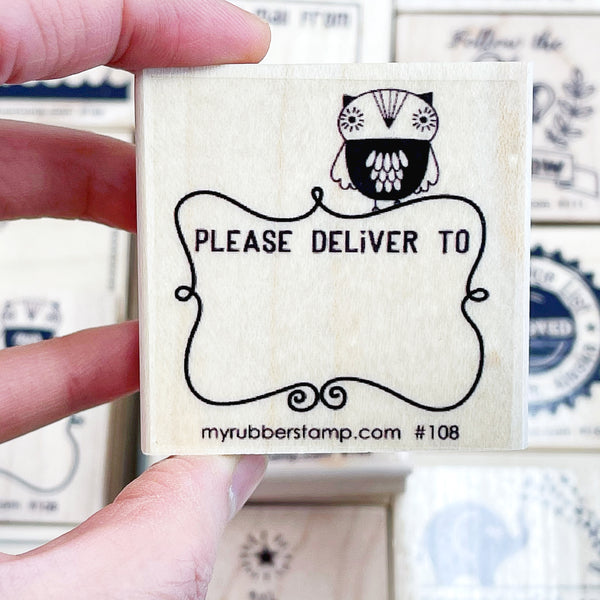 Please Deliver To Owl Rubber Stamp