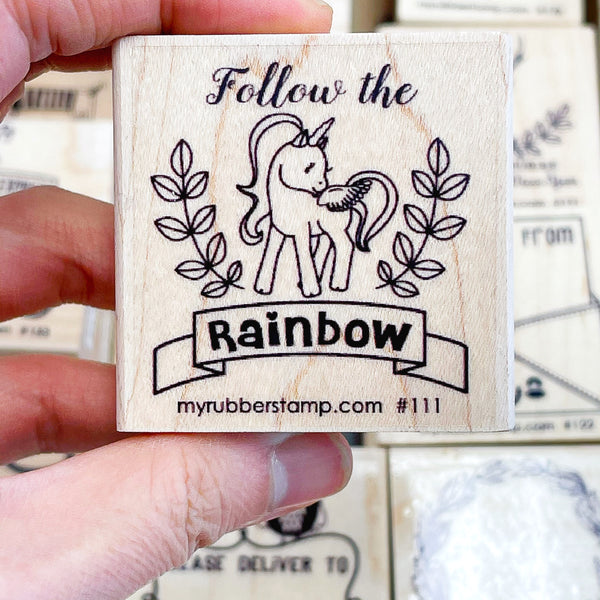 Follow The Rainbow Unicorn Rubber Stamp - Good for coloring too =)