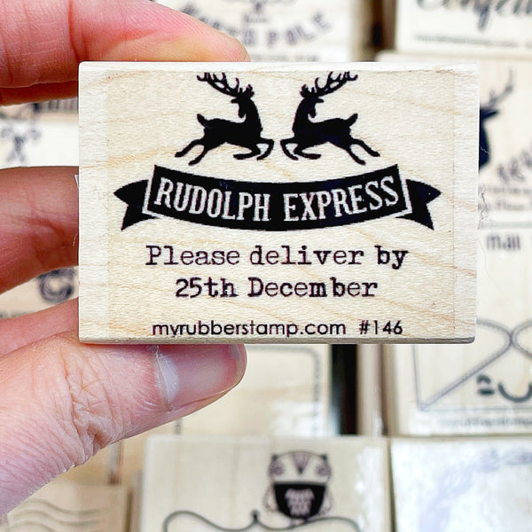 Rudolph Express Christmas Rubber Stamp - Please deliver by 25th December