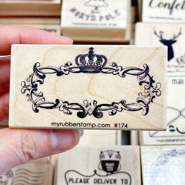 Vintage Crown Scroll Rubber Stamp, you can use it as address stamp, name stamp, ex libris stamp or as is.