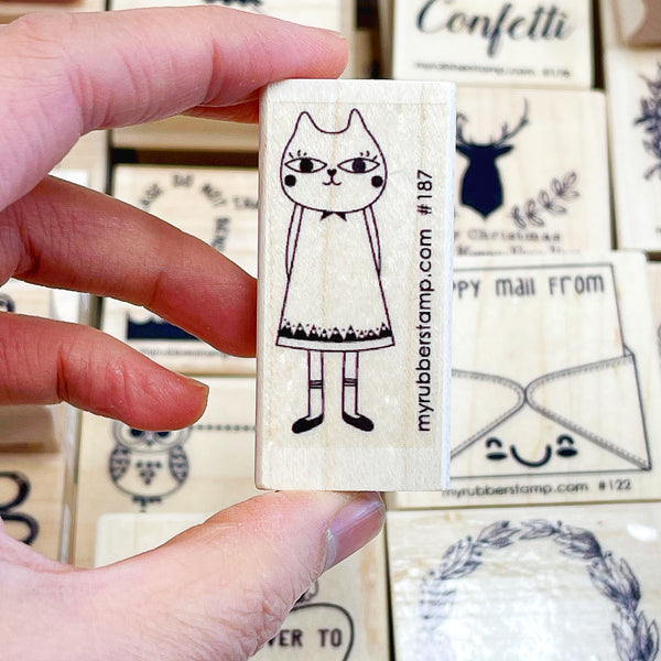 Cat Girl Rubber Stamp, perfect gift for cat mom.