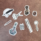 Vintage Stationery Flake Sticker including fountain pen, ink, scissors, magnifying glasses, wax seal and etc