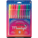 SAKURA Gelly Roll Gel Pen Set: Moonlight. Size: 1.0mm roller ball-bold line. This set features ten luminous colors of ice cream smooth gel ink that even glows under black light! This ink is permanent, waterproof and works like a paint pen on all colored papers, report covers, vellum, and photographs. This package contains ten pens, Rose, Fuscia, Purple, Teal, Blue, Yellow, Orange, Vermillion, Pink, and Green.