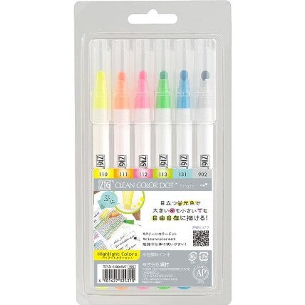 Kuretake ZIG Clean Color Dot Markers Highlight Color 6/pkg
