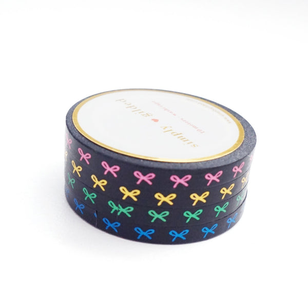 simply gilded WASHI TAPE MINI SET 5mm of 4 - Color Love MIDNIGHT HORIZONTAL BOW + pink/gold/green/blue foil (February 28 Release)