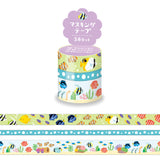 Tropical Fish Washi Tape Set of 3 include designs like Coral Reefs, Spotted Garden Eel, Butterflyfish, Angelfish, Clown Fish, Blue Tang Fish etc