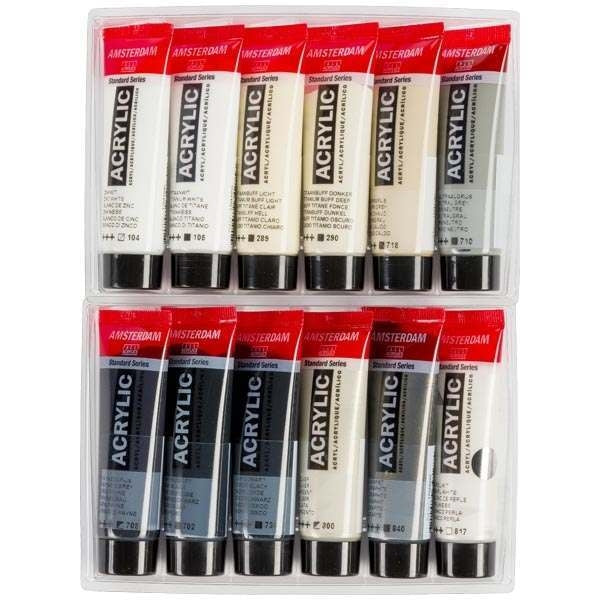 Amsterdam Standard Series Acrylic Paint Sets, 12-Color Grays Set