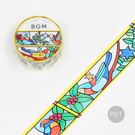 Stained Glass Birds and Plants Washi Tape Clear BGM
