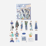 Girl Flake Sticker Casual Blue Coordinate (45 pieces)