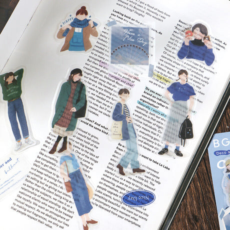 Girl Flake Sticker Casual Blue Coordinate (45 pieces)