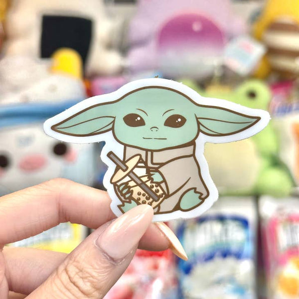 Baby Yoda Drinking Boba Vinyl Sticker