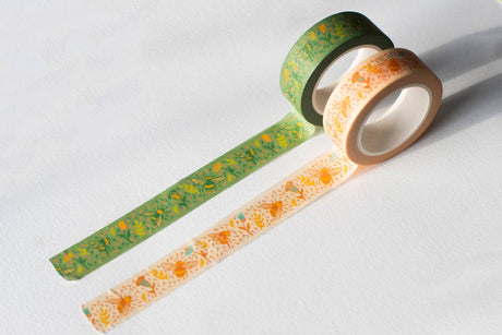 Cinta washi con abejas y flores 