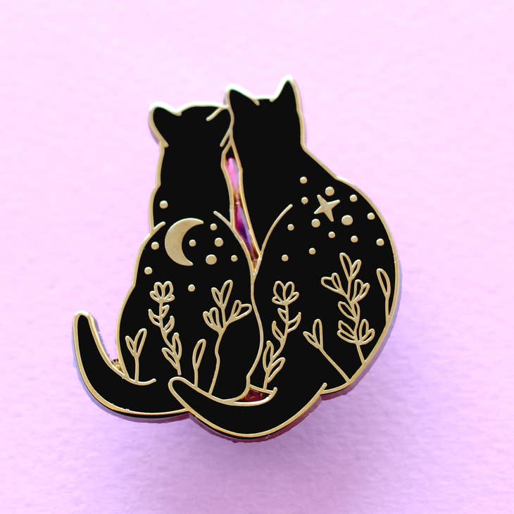 Black Cats Stargazing Enamel Pin