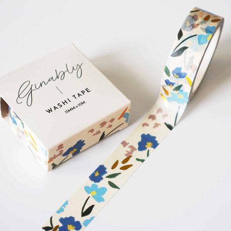 Blue Floral Gold Foil Washi Tape