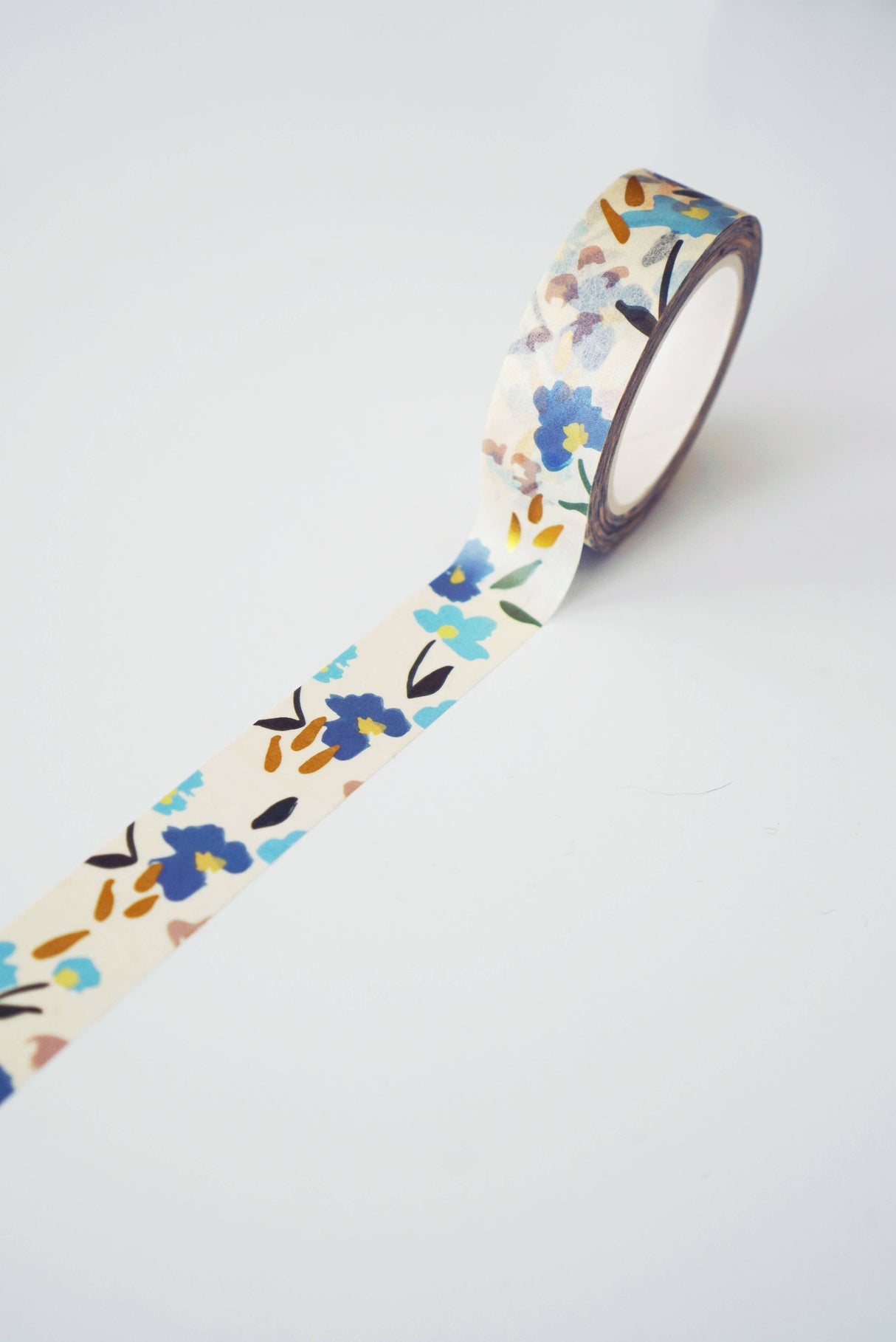 Blue Floral Gold Foil Washi Tape