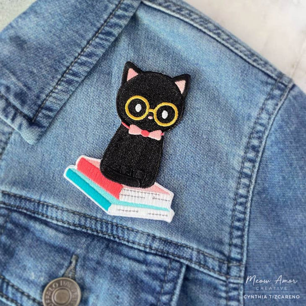 Book Cat Iron On Patch