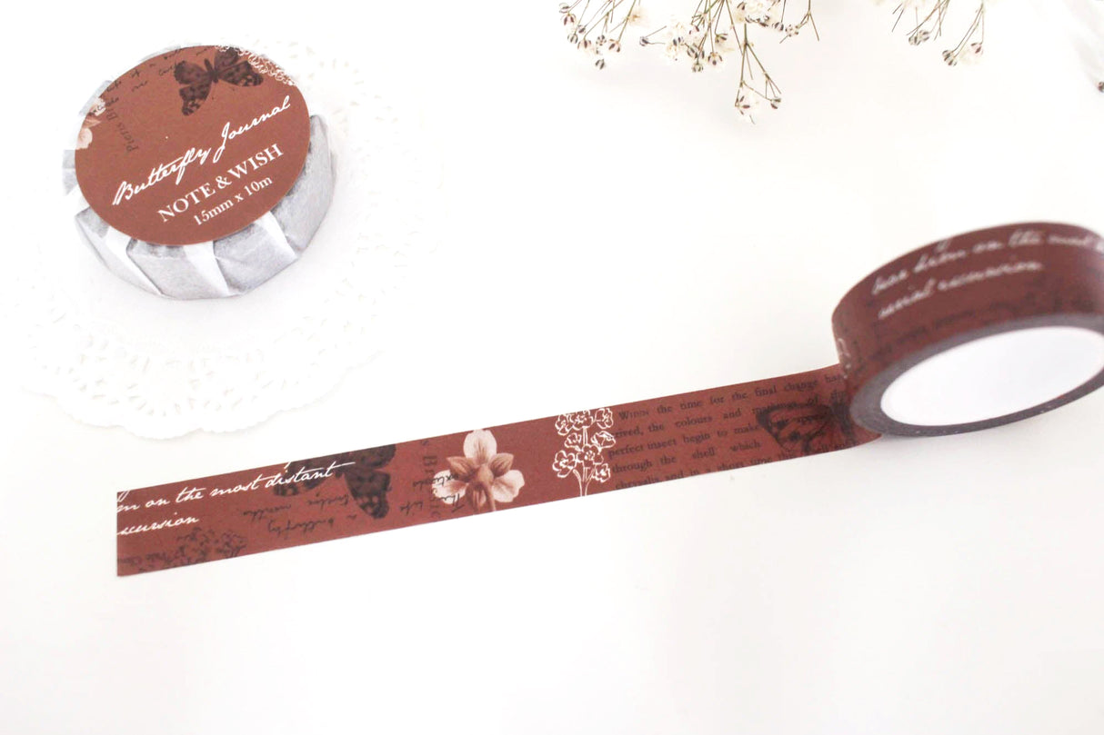 Butterfly Journal Washi Tape Dark Red Brown