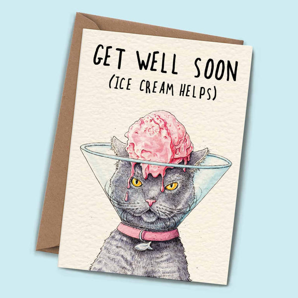 Cat Cone Card - Get Well Soon Ice cream helps