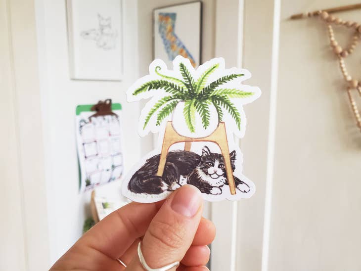 Siberian Cat with Fern Plant Sticker