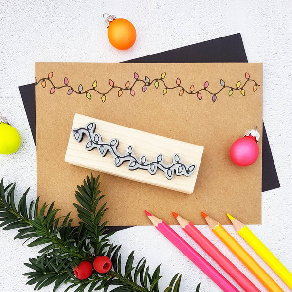 Christmas String of Tree Lights Rubber Stamp