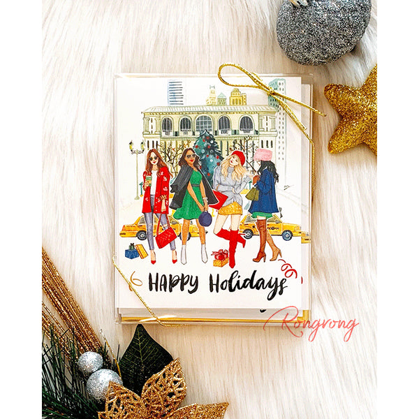 Christmas in the City! Send a chic season's greeting with this festive card from Rongrong DeVoe! Each card comes with a coordinating gold envelope.