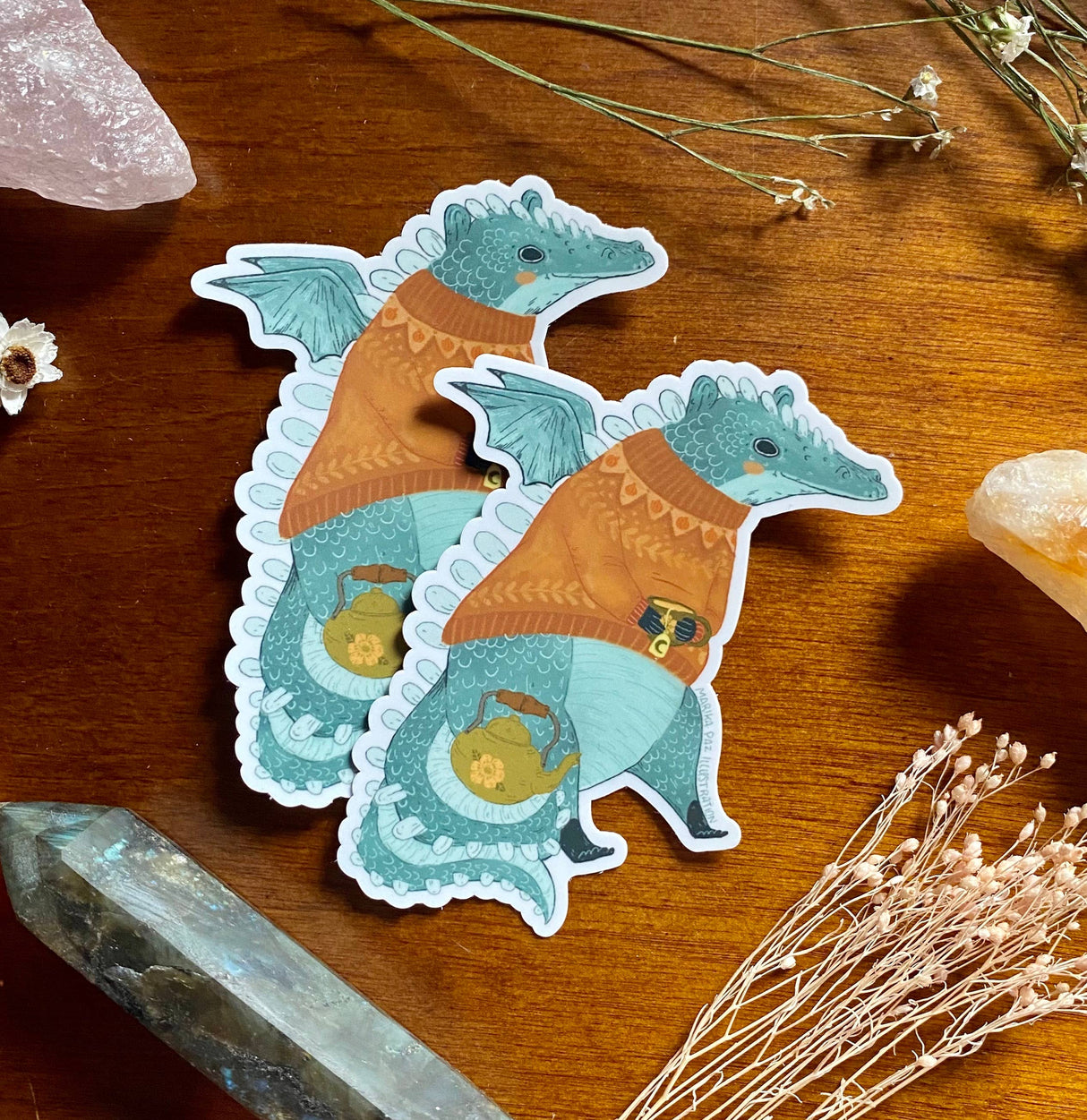 Adhesivo de vinilo con forma de dragón acogedor