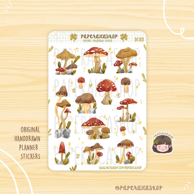 Cute Mushrooms Planner Stickers PaperaicaShop