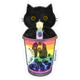 Boba Cat Rainbow Vinyl Sticker