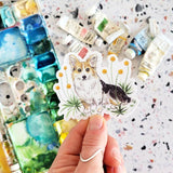 Corgi with Craspedia Sticker