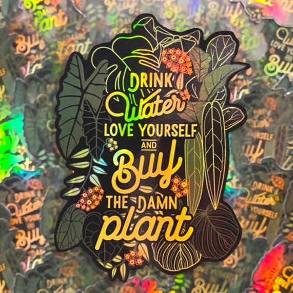 Drink More Water, Love Yourself, Buy The Damn Plant Sticker