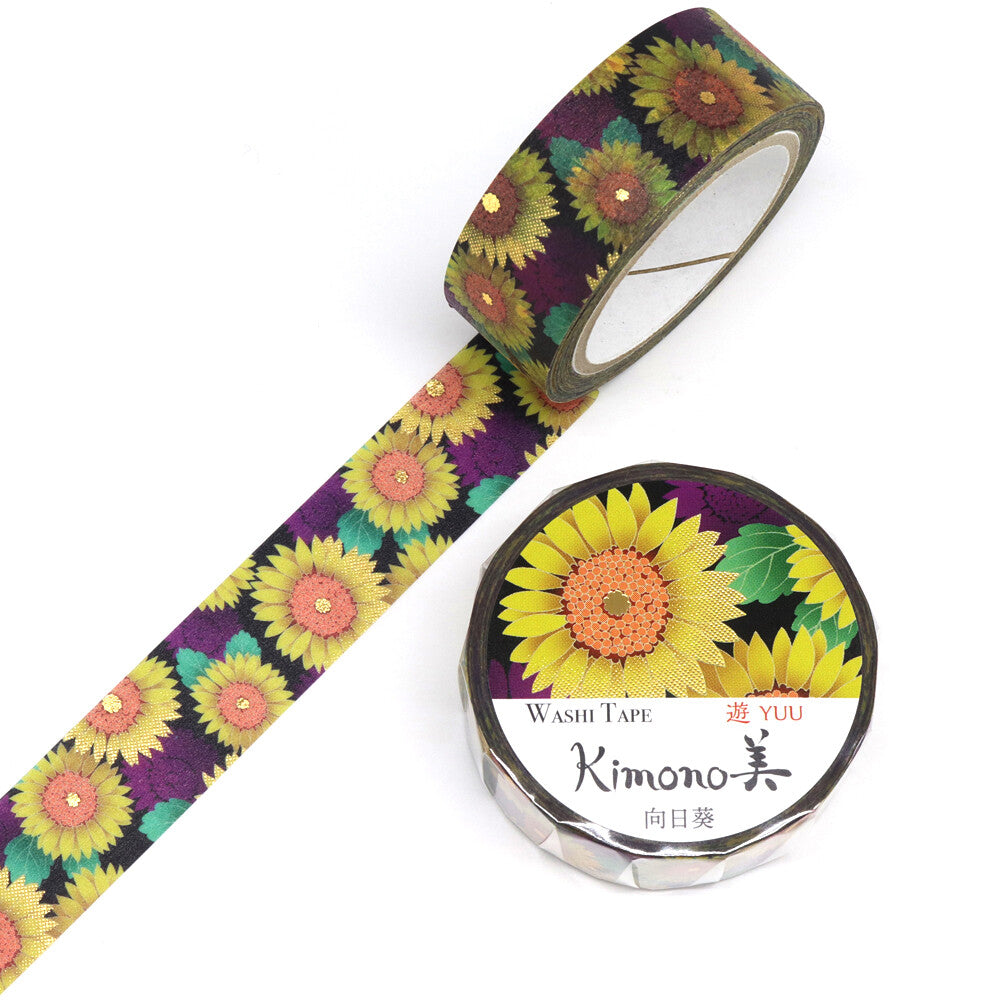 Cinta washi con diseño de kimono y girasol