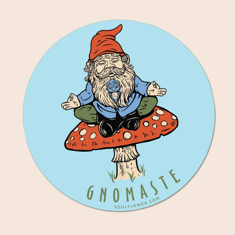 This Gnomaste Sticker will keep you in peace. Quiet the mind and meditate with this wise gnome. Outdoor safe vinyl sticker.