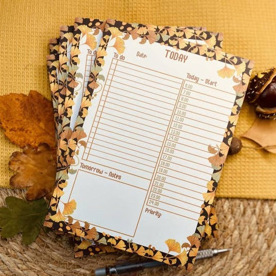 Golden Leaf Ginkgo A5 To Do-Weekly Planner Notepad
