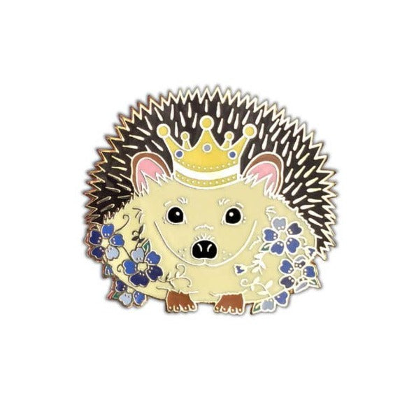 Hedgehog hard enamel pin in shiny gold metal.