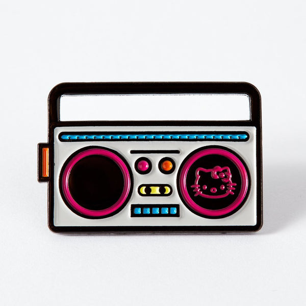 Check out our latest Hello Kitty pin cuteness! The Hello Kitty Boom Box pin in hard enamel measures approx 30mm across.