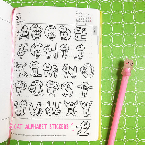 Kitty Cat Letters Alphabet Flake Stickers, about 70pcs. Fun clear stickers for any and every occasion! Use these tracing stickers every day on planner, cards, photo album, frames, gift wrap, stationery, scrapbook pages, lunch bags, calendars and more to personalize your world. 
