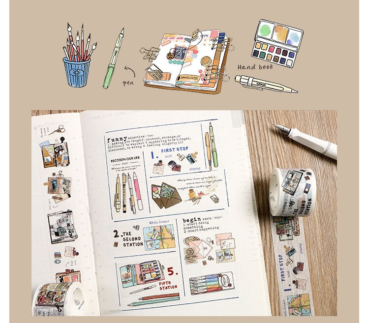 Cinta adhesiva washi para papelería 