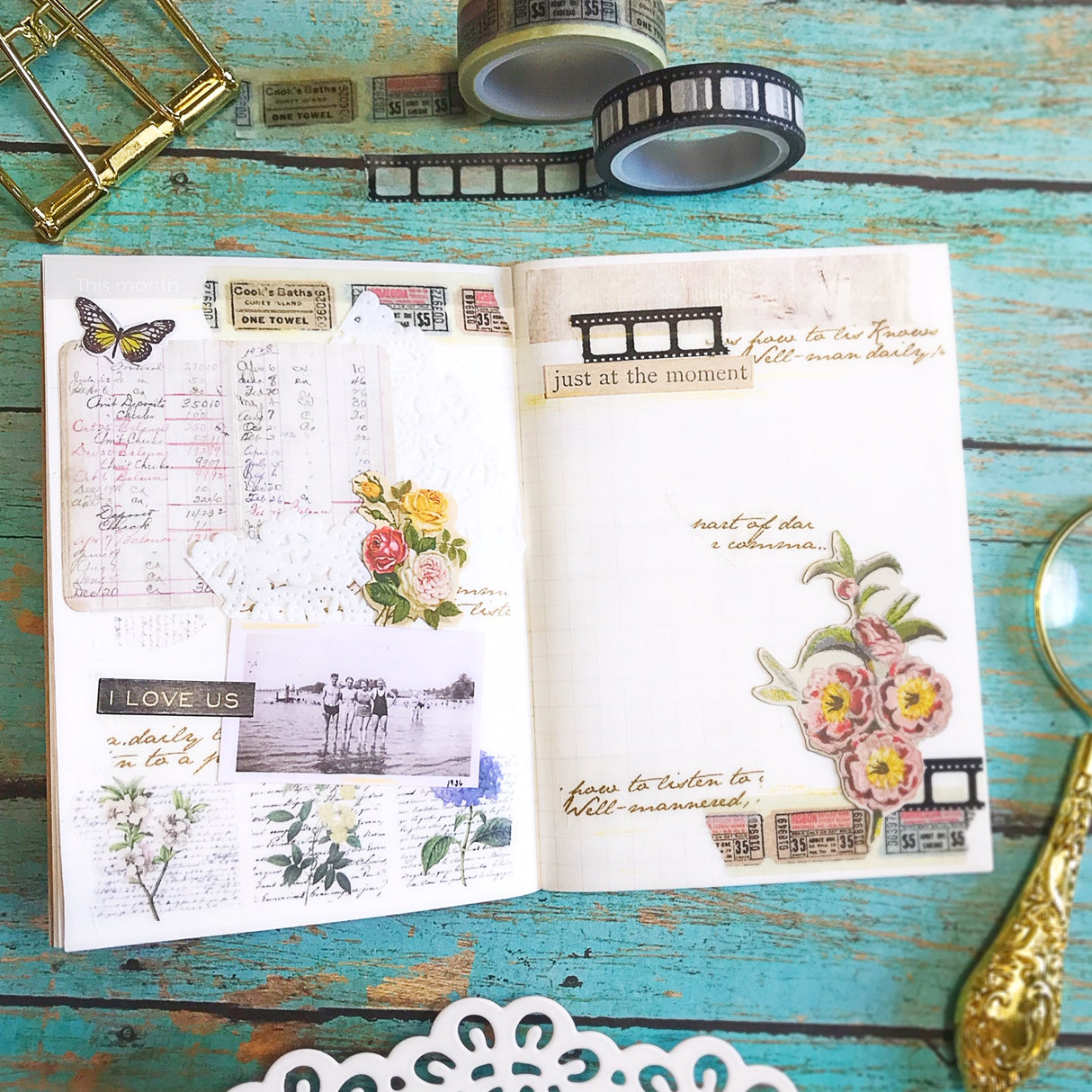 Cinta washi con diseño de flores vintage