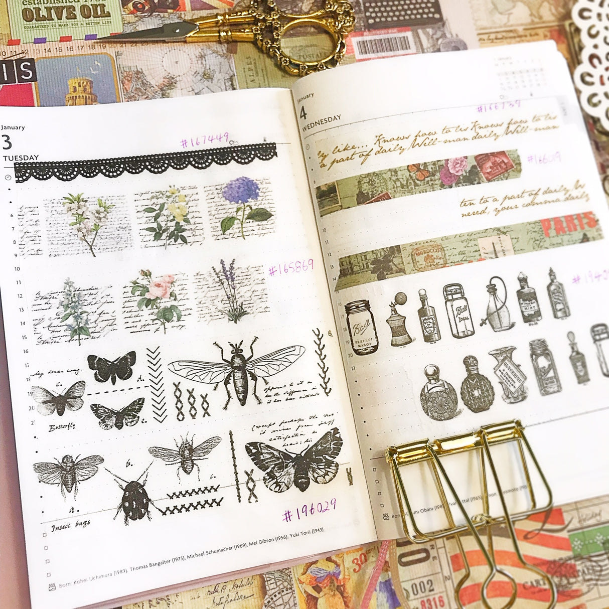 Cinta washi con diseño de flores vintage