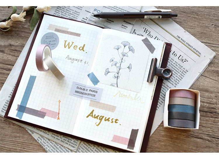 Juego de 5 rollos de cinta washi de colores sólidos Rain &amp; Dew 