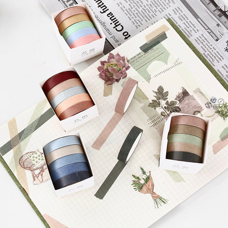 Juego de 5 rollos de cinta washi de colores sólidos Rain &amp; Dew 